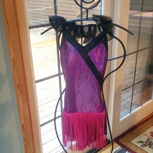 Curtain Call Purple and Black Fringe Dress Costume With Hair Accessory NWT Sz 14